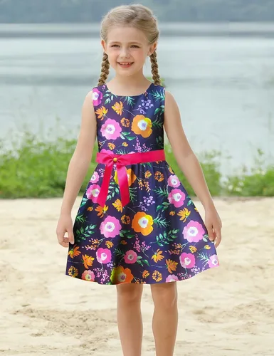 Vista 309 de Vestido de verano para niña, de algodón, con diseño floral