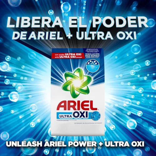 Vista 3 de Ariel Ultra Oxi Detergente en polvo para ropa, aroma original, 105 onzas, 66 cargas