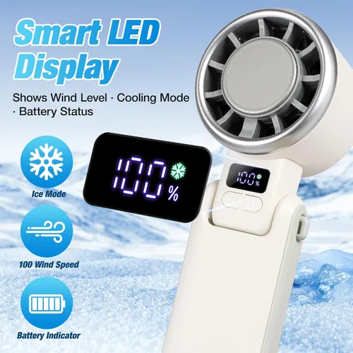 Vista 7 de Chudeilo Ventilador de mano turbo portátil con refrigeración por hielo: batería de 4000 mAh, viento de 5 velocidades, motor sin escobillas, carga