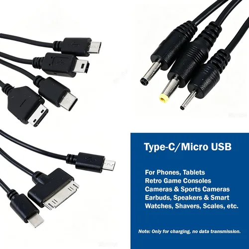 Vista 7 de Cable USB universal 10 en 1, cable de carga múltiple compatible con múltiples teléfonos celulares, Bluetooth, auriculares, altavoz, reproductor