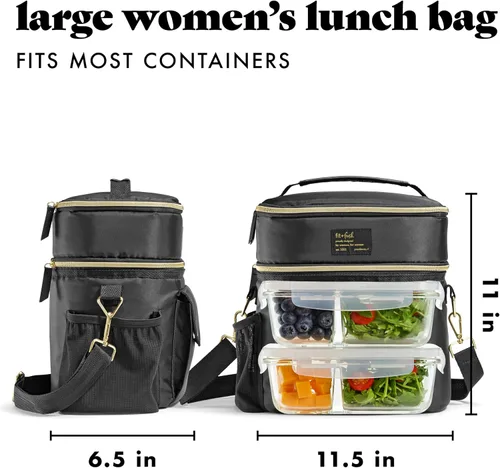 Vista 5 de Fit & Fresh Westminster - Lonchera aislada de doble compartimento para mujer, juego completo de almuerzo con 2 contenedores, bolsa térmica aislada