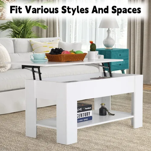 Vista 7 de Mesa de centro elevable con compartimento oculto y almacenamiento, mesas de centro elevables de madera moderna para sala de estar y sala
