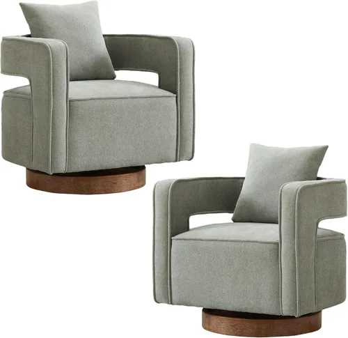Vista 15 de Silla giratoria decorativa, silla moderna de barril para sala de estar, silla cuadrada cómoda de 360 grados con respaldo abierto, silla tapizada