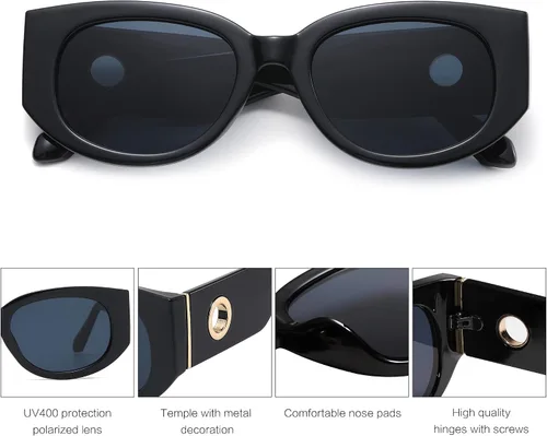 Vista 4 de SOJOS Gafas de sol para mujer, retro, ojo de gato, rectángulo, grueso, elegante, para mujer, con protección UV, SJ2264