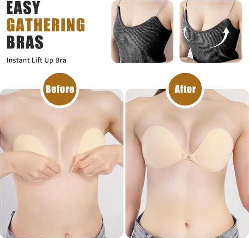 Vista 3 de Sticky Push up Bra, Invisible Strapless Bras for Backless Dresses with Reusable Adhesive & Nipple Covers (2 Pairs)