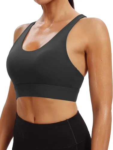 Vista 2 de Heathyoga Sujetadores deportivos de alto impacto para mujer, sujetadores deportivos de alto soporte acolchado con tiras para correr, entrenar