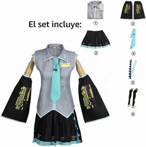 Vista 5 de Disfraz de anime para mujer, disfraz de Halloween, cosplay, conjunto completo de uniformes con pelucas, cola de caballo trenzada gris