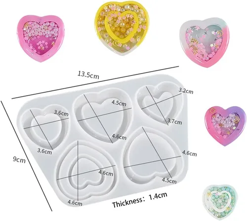 Vista 5 de Moldes de resina de corazón agitador, moldes de resina epoxi de corazón hueco, moldes de joyería para resina epoxi DIY colgante de arena movediza