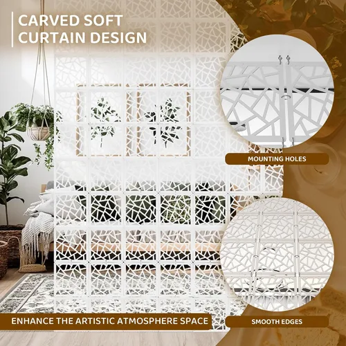 Vista 7 de 24 piezas de PVC para colgar habitaciones, paneles de patrón de tallado de flores, panel decorativo de pared, divisor de habitación, panel