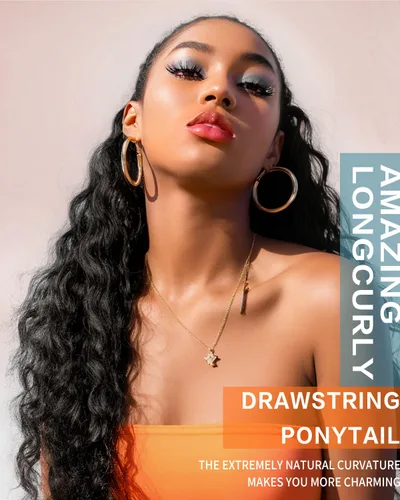 Vista 5 de Extensiones de pelo largo para cola de caballo ondulado con cordón de 22 pulgadas, cabello sintético con cordón, para mujer