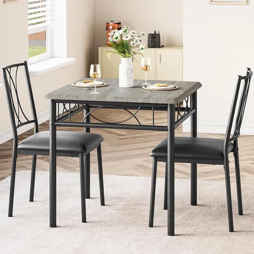 Vista 7 de CABIHOME Juego de mesa de comedor para 2, juego de mesa de cocina de 3 piezas con 2 sillas tapizadas, juego de mesa de cocina cuadrada para espacios