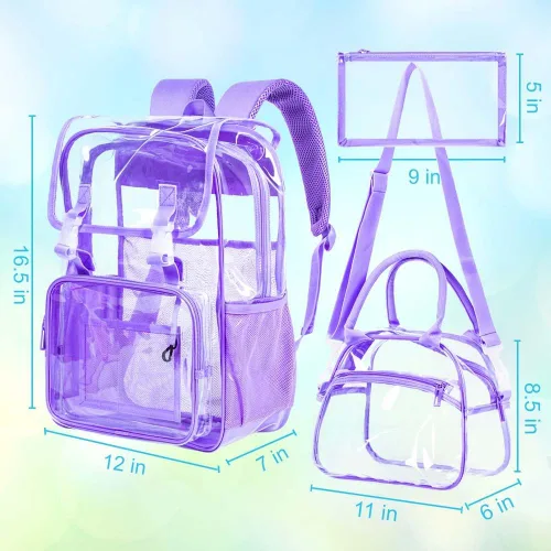 Vista 19 de Mochila transparente, aprobada por el estadio, para niñas y niños, mochila transparente de PVC resistente para mujeres y hombres