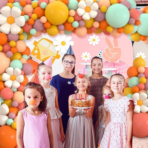 Vista 7 de Kit de arco de guirnalda de globos retro bohemios, 180 piezas de arco de globos con globos de margaritas para decoración de fiesta de cumpleaños