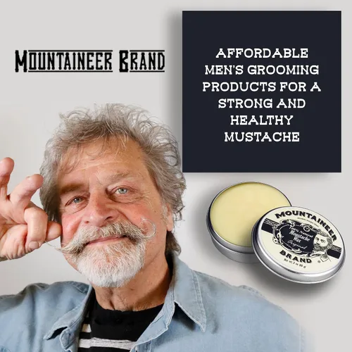 Vista 4 de Cera de bigote de marca Mountaineer, natural, sin residuos, clara y fácil de usar, 2 oz de estaño, Original
