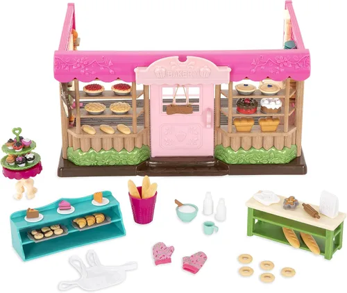 Vista 16 de Li'l Woodzeez Pass – the – Pasta Restaurant Playset – Juego de casa de muñecas de 41 piezas con mesa, bancos, comida y accesorios para juegos de rol