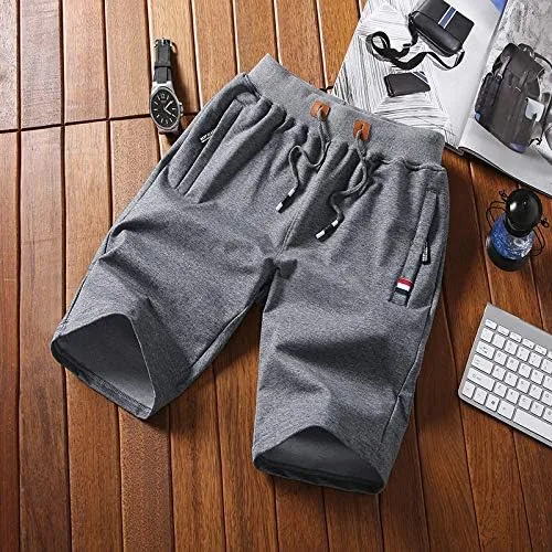 Vista 2 de Pantalones cortos casuales de verano de algodón de ajuste clásico con cintura elástica y bolsillos con cremallera