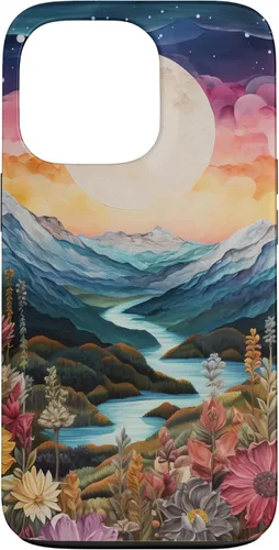 Vista 10 de Boho Chic Floral Moon Mountain Landscape Cute Pastel Design Case for iPhone 17