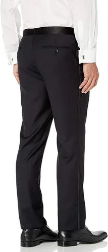Vista 5 de Traje de esmoquin formal de dos piezas con solapa de muesca de Super 140 para hombre, Negro