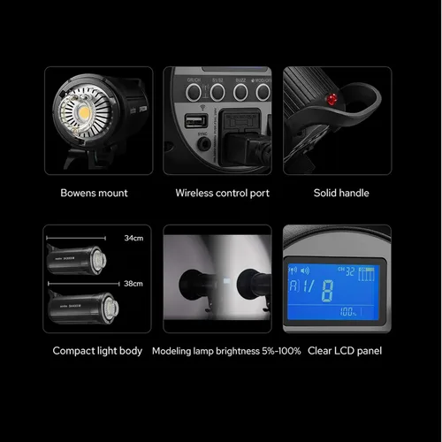 Vista 5 de Godox SK400II-V SK400II V 400Ws 5700±200K luz estroboscópica, sistema inalámbrico X 2.4G integrado, panel LCD transparente, con lámpara de modelado