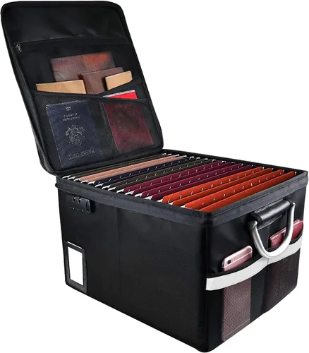 Vista 10 de TOMKID Archivador ignífugo con cerradura, organizador de documentos ignífugo, caja de archivos plegable, archivador con asa para certificaciones