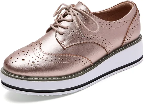 Vista 18 de DADAWEN - Zapatos con cintas tipo Oxford, con plataforma, para mujer, punta cuadrada Albaricoque