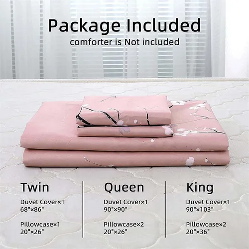 Vista 6 de WONGS BEDDING Juego de funda de edredón floral rosa tamaño individual, juego de ropa de cama reversible con 1 funda de almohada, juego de funda