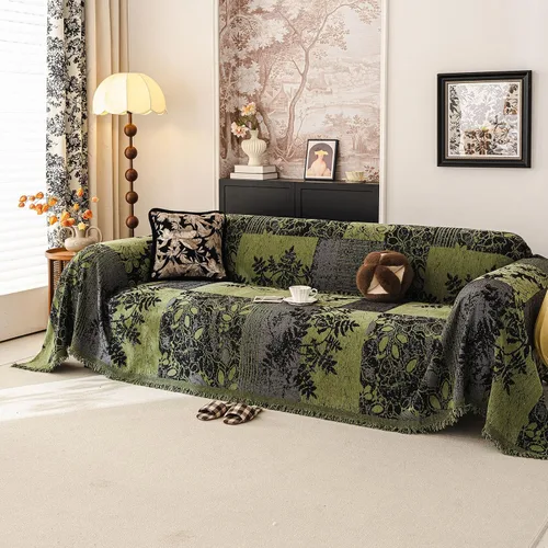Vista 36 de DREAMINGO Funda para sillón reclinable con estampado floral verde y botánico de jacquard, 1 cojín, acogedora funda de felpilla para sala de estar