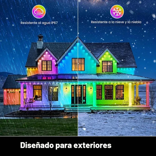 Vista 3 de RCUICA Luces permanentes para exteriores de 500 pies impermeables con control remoto de aplicación inteligente, modos de escena de bricolaje