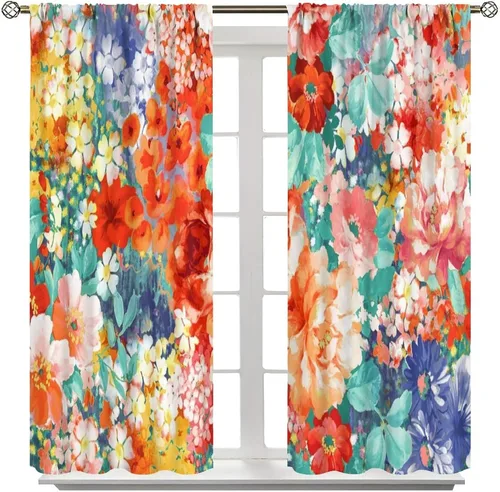 Vista 115 de Cortinas opacas con estampado de flores de cachemira, estampado de cachemira sobre fondo blanco, para decoración del hogar, cocina, restaurante