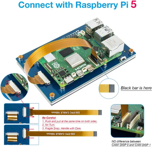 Vista 5 de Hosyond Pantalla táctil IPS MIPI DSI de 5 pulgadas compatible con Raspberry Pi 5/4/3, pantalla capacitiva de 800 x 480 píxeles, interfaz sin