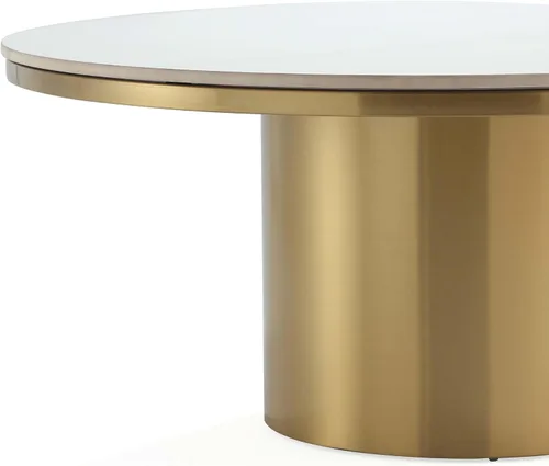 Vista 4 de Manhattan Comfort Glenn - Mesa de centro redonda con elegante parte superior de piedra sinterizada y base de acero inoxidable, diseño elegante