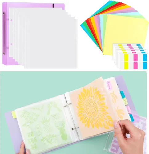 Vista 11 de Cookie Stencil Storage Binder for Storage 6x6inch Stencils,Die Cuts,DIY Scrapbooking,Clear Stamp,Storage Folder Organizer Include 1 Black Cover,50