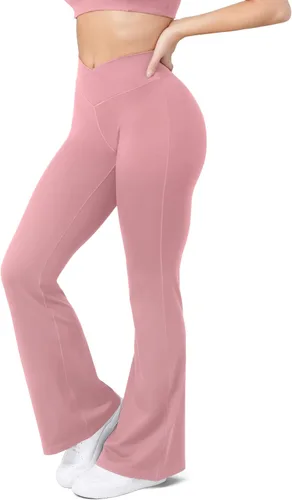Vista 21 de HEGALY Pantalones de yoga acampanados para mujer, leggings cruzados, suaves, de cintura alta, pantalones casuales de entrenamiento con corte de bota