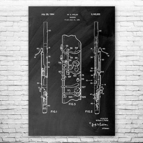 Vista 2 de Bassoon Póster Print, Bassoon Player regalo, Orchestra Art, Bassoon Blueprint, regalo de profesor de música, Bassoon Decor (8 pulgadas x 10 pulgadas)