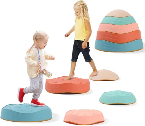 Vista 5 de Fanboxk - Piedras de equilibrio para niños, piedras sensoriales antideslizantes para promover habilidades de equilibrio y coordinación en niños