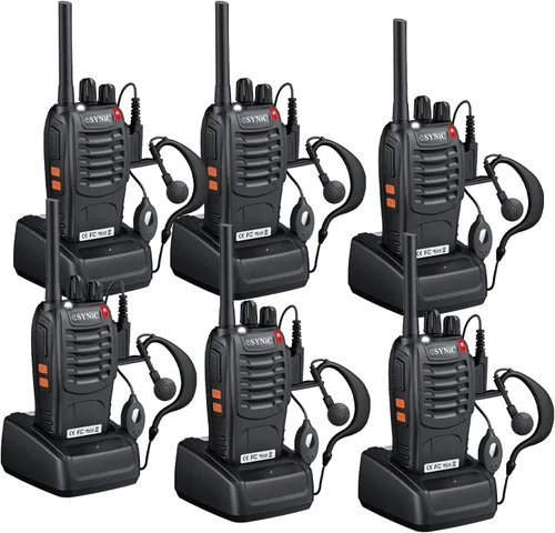 Vista 9 de eSynic Walkie Talkies recargables con auriculares, 2 radios bidireccionales de largo alcance de 16 canales USB de carga, transceptor de mano Walky