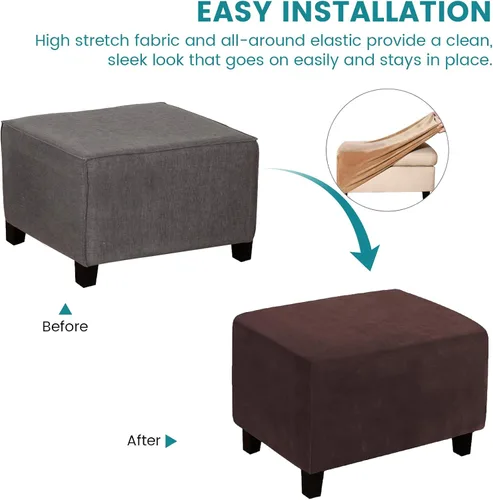 Vista 3 de ele ELEOPTION Funda otomana rectangular súper elástica y suave de ajuste forma, fundas otomanas para taburete de pies y muebles de almacenamiento