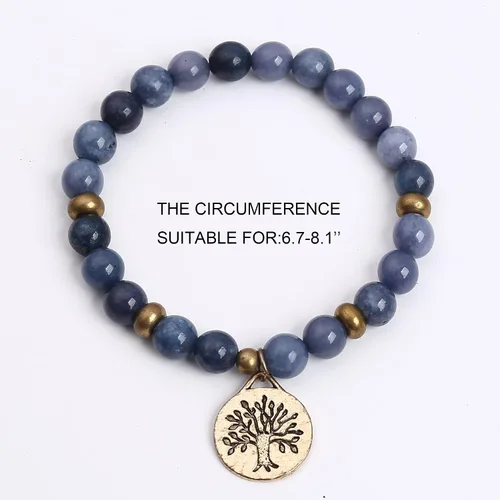 Vista 6 de Pulsera de piedras preciosas naturales para curación, yoga, cuentas para mujer, árbol de la vida, chakra, jaspe y ágata tibetana