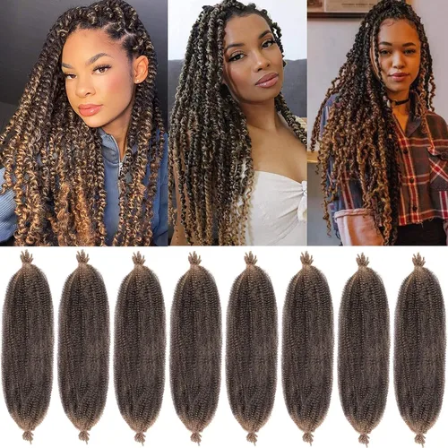 Vista 69 de Cabello de Envoltura Pre-Esponjado de 8 Pulgadas, 3 Paquetes, Cabello Afro Twist Pre-Separado Elástico para Locs, Cabello Afro Twist Negro Natural