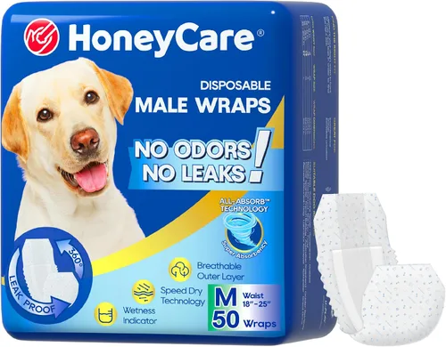 Vista 14 de HONEY CARE All-Absorb A27 - Envoltura para perro macho, 50 unidades, extra pequeña