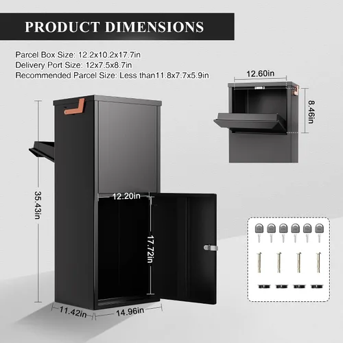 Vista 2 de Merapi Cajas de entrega de paquetes para exteriores, 15.24 x 11.42 x 35.47 pulgadas, cajas de entrega de paquetes de hojas laminadas en frío, caja