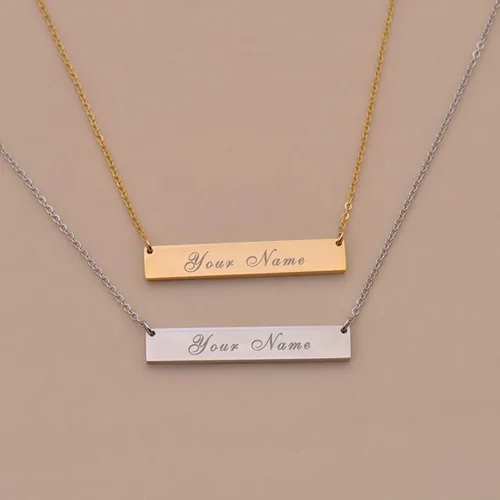 Vista 6 de HUAN XUN Collar con barra de nombre personalizado, joyería de oro, día de San Valentín para ella