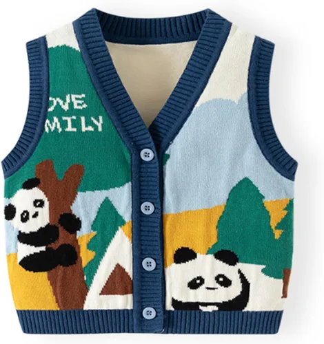 Vista 17 de Chaleco de suéter unisex para bebé con cuello en V y mangas sin costuras de algodón suave Cárdigan Oso Albaricoque
