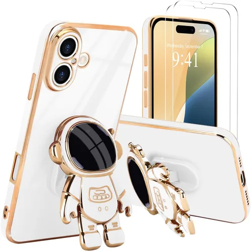 Vista 48 de Pepmune - Funda para iPhone 15 con soporte de astronauta 3D, color negro [2 Screen Protector], Luxury Electroplated Soft TPU Cover with Kickstand