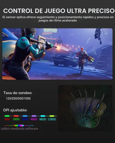 Vista 3 de Womier G706 Mouse Gaming USB con Cable para PC Computadora Windows Mac Portátil, Mouse Ligero Silencioso con Retroiluminación RGB con 12000DPI
