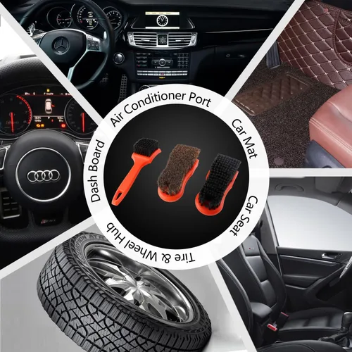 Vista 6 de SPTA Juego de 3 cepillos para detalles de automóvil, cepillo interior de cuero y textil, agarre cómodo y limpieza sin arañazos para salpicadero