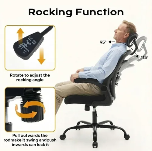 Vista 6 de Ergonomic Office Chair,Computer Desk Chair Comfy with Flip-Up Armrests,Comfortable Lumbar Support Gaming Chairs for Bedroom,Study,Student,Wide Black