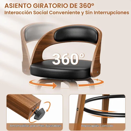 Vista 6 de YaFiti Taburetes de bar, taburetes de bar de 26 pulgadas de altura de mostrador con patas de madera curvada, taburetes giratorios con respaldo