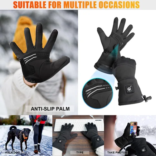 Vista 5 de Guantes térmicos mejorados para hombres y mujeres, guantes térmicos con batería eléctrica recargable, resistentes al viento, guantes de invierno