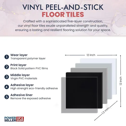 Vista 3 de PowerSellerUSA Azulejos de vinilo autoadhesivos, 12 x 12 pulgadas con 0.047 in de grosor, 20 unidades de diseño contemporáneo, azulejos cuadrados